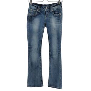 Miss Me Women 25 Signature Bootcut Boot Blue Denim Jeans Embroidered Rhinestones